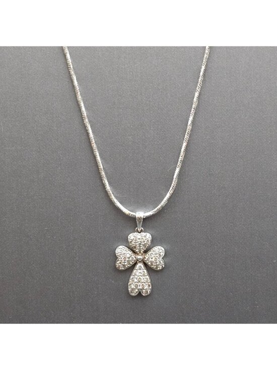 Ross Simons Jewelry - Vintage Ross Simons Sterling Silver CZ Four Heart Clover Cross Pendant Necklace